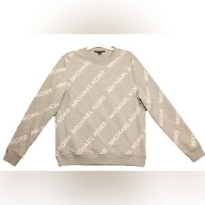 Michael Kors Mens All Over Print Pullover Crewneck Sweatshirt GREY L Preppy